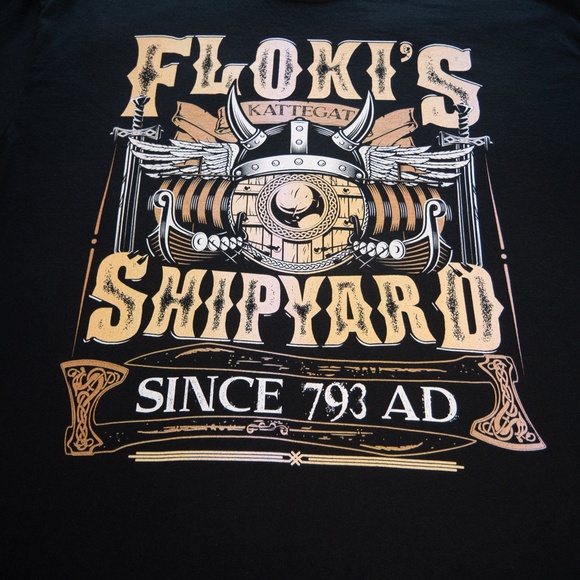 Flokis Shipyard Kattegat Norse Mythology Men’s XXL 2XL Black Viking Graphic Tee - Picture 4 of 12